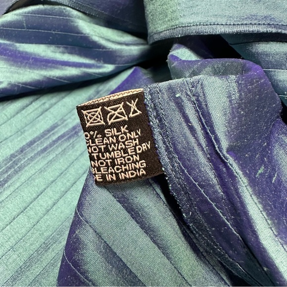 Xilingshi Janet Eagan Design Silk Pintucket Jacket Iridescent Blue Size L - Picture 5 of 5